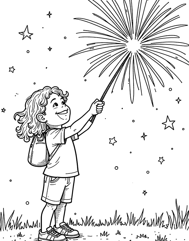 Enjoying fireworks coloring page Enjoying fireworks coloring page